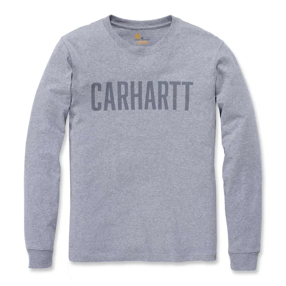 Carhartt Block Logo L/S T-Shirt - Heather Grey - RSEA Safety Outlet